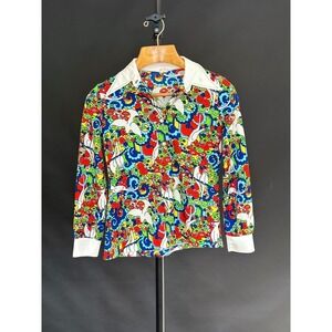 Large - Vintage 70s The SEVENTH Women's Paisley Pattern Long Sleeve‎ Hippie Chic